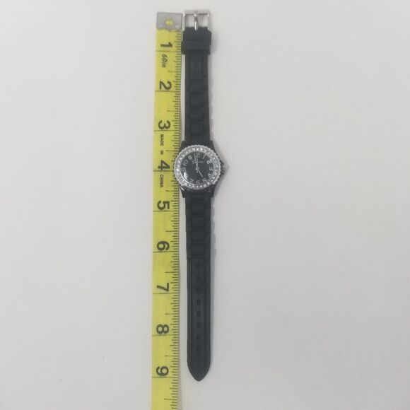 Geneva Black Silicone Adjustable Strap Gemmed Crystal Bezel 10026 Women's Watch - Picture 9 of 13